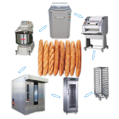 Máquina de hornear pan industrial de conjunto completo línea de producción de baguettes francesas congeladas